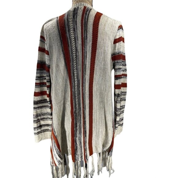 Signature 1 Studio White Grey Red Boho Knit Cardigan Size Petite Large - Picture 3 of 5